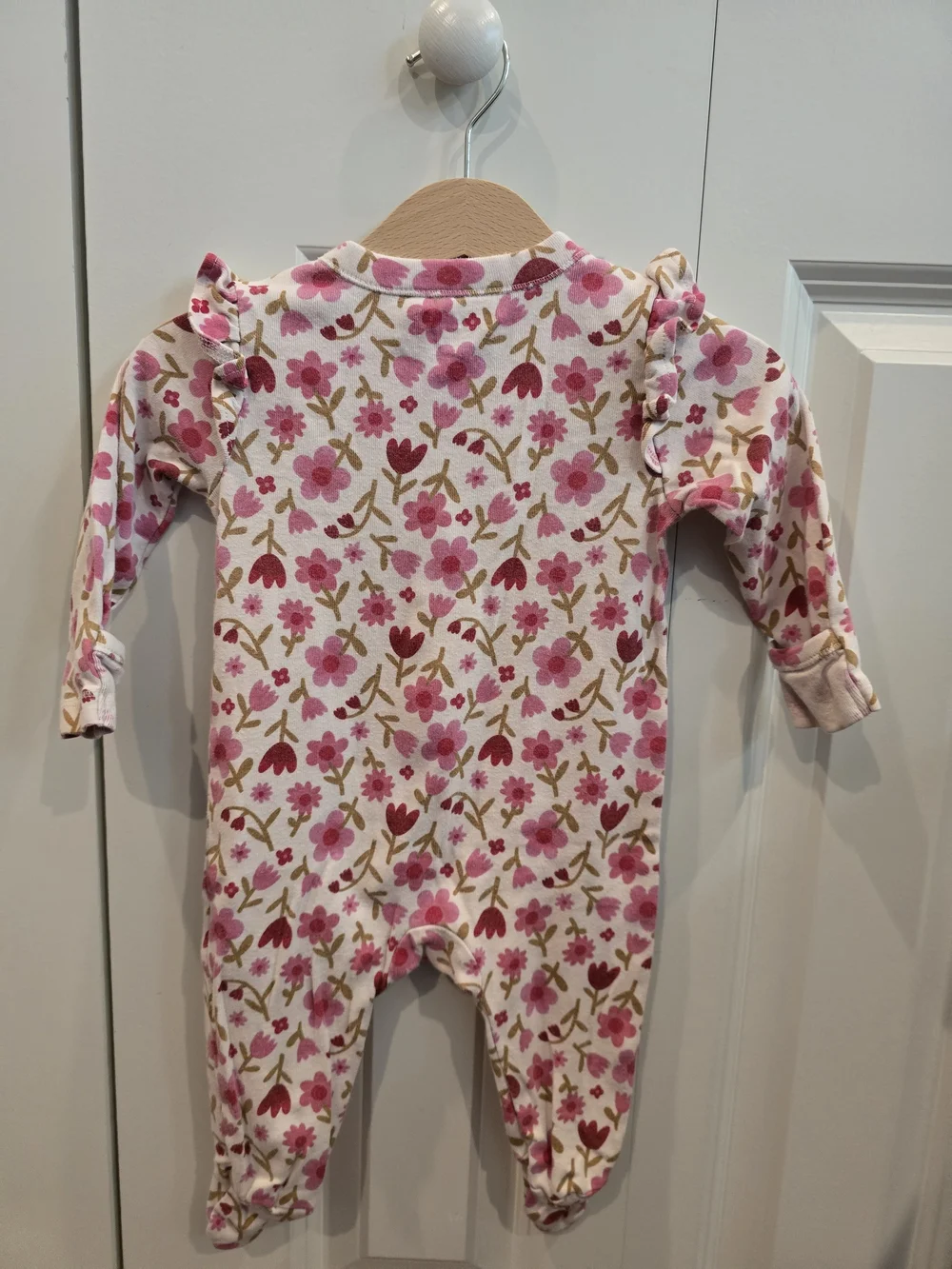 Old Navy Pink and Cream Floral Zip One-Piece Footie